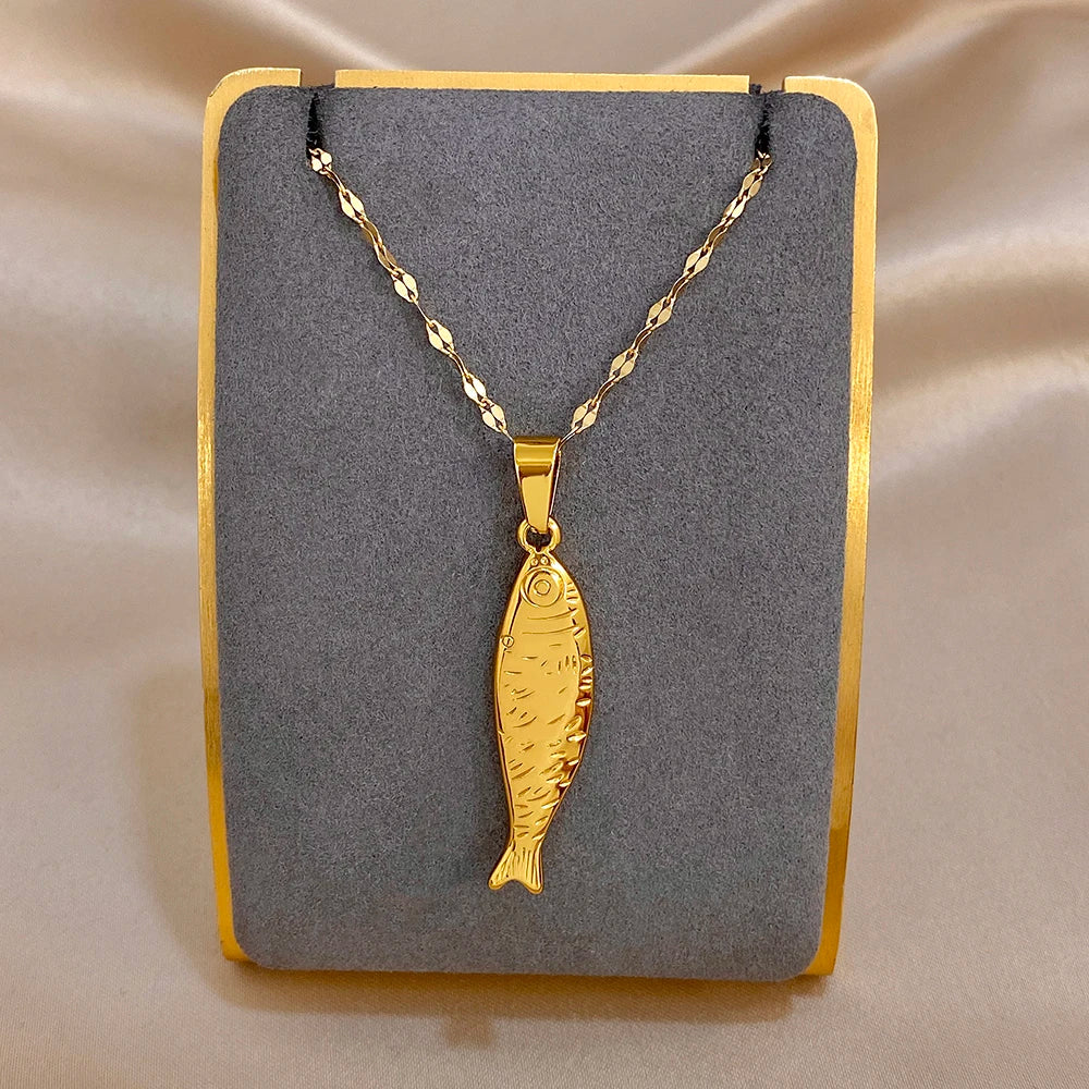 18K Gold Plated Stainless Steel Fish Pendant Necklace for Women