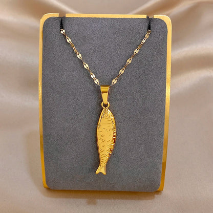 18K Gold Plated Stainless Steel Fish Pendant Necklace for Women