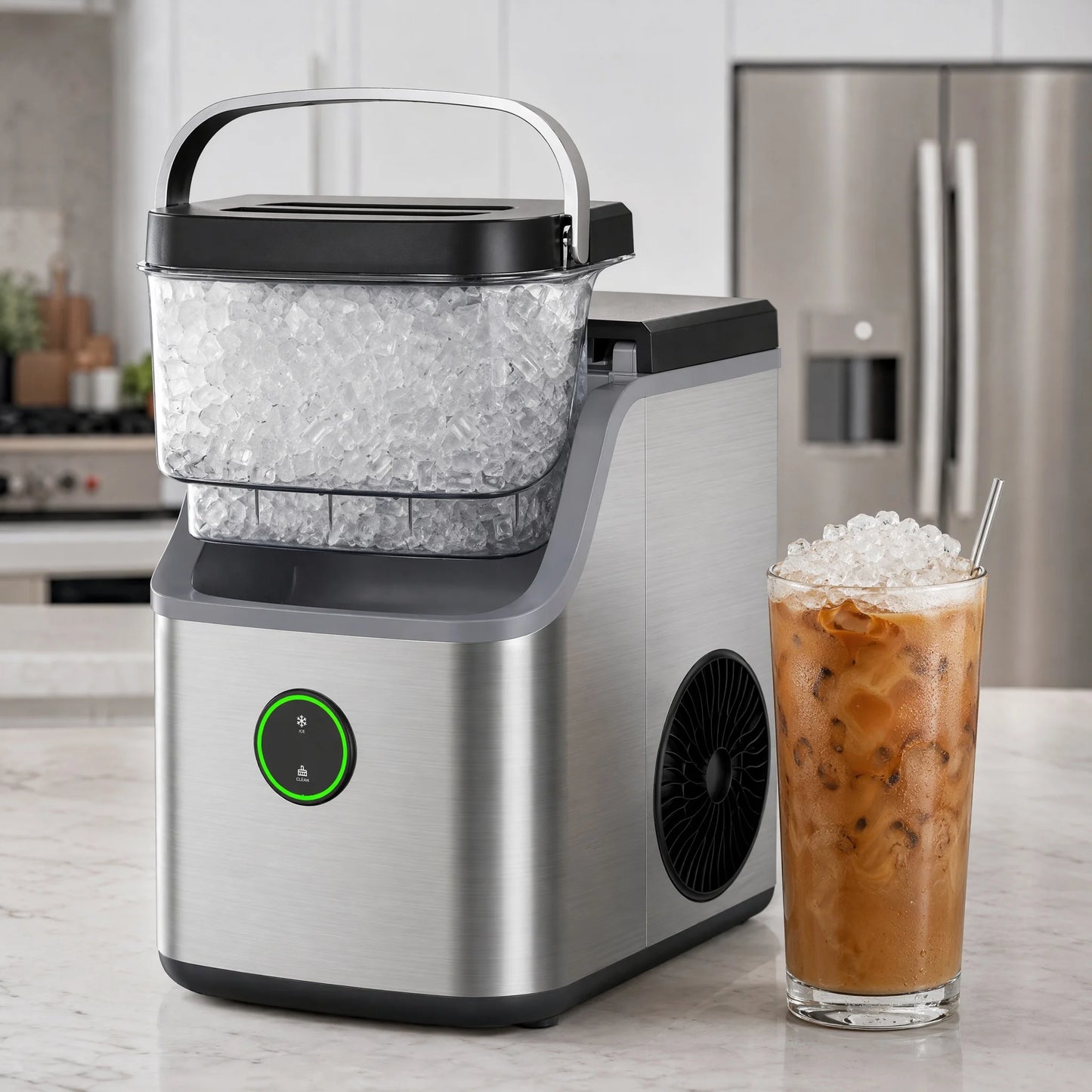 Nugget Ice Maker Countertop, Ice Basket with Handle, Quiet Operation & Self Cleaning Ice Machine, Chewable Ice, 33 Lbs/24H, Portable Pellet Ice Maker with Scoop for Home, Kitchen and Office
