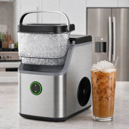 Nugget Ice Maker Countertop, Ice Basket with Handle, Quiet Operation & Self Cleaning Ice Machine, Chewable Ice, 33 Lbs/24H, Portable Pellet Ice Maker with Scoop for Home, Kitchen and Office