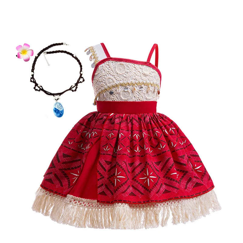 New Movie Moana 2 Dress for Girls Adventure Costume Girl Princess Fancy Clothes Children Vaiana Carnival Party Necklace Pig Set