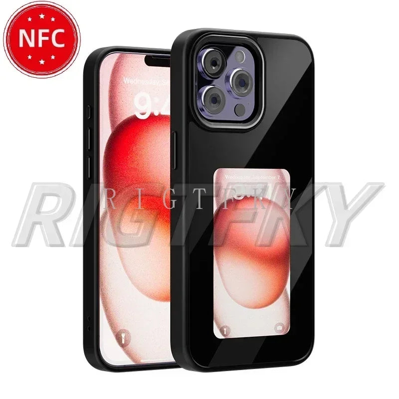 NFC Smart Screen Projection E Ink Painting Picture Phone Case For iPhone 17Pro Max 16 15 14 13 12Pro Cartoon Cover Battery Free