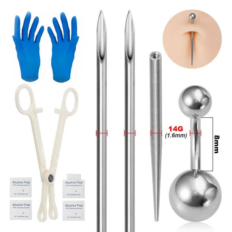 Sterile Body Piercing Tool Kit Surgical Steel Piercing Needles Clamp Pliers Gloves Set Pull Pin Lead Tool Lip Nose Belly Jewelry