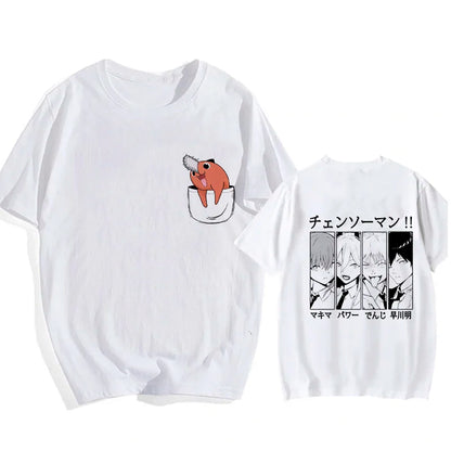 90s Japanese Anime Chainsaw Man T Shirt Cartoon Pochita T-shirt Makima Harajuku Graphic Tees Unisex Clothing Tops Tshirt Manga