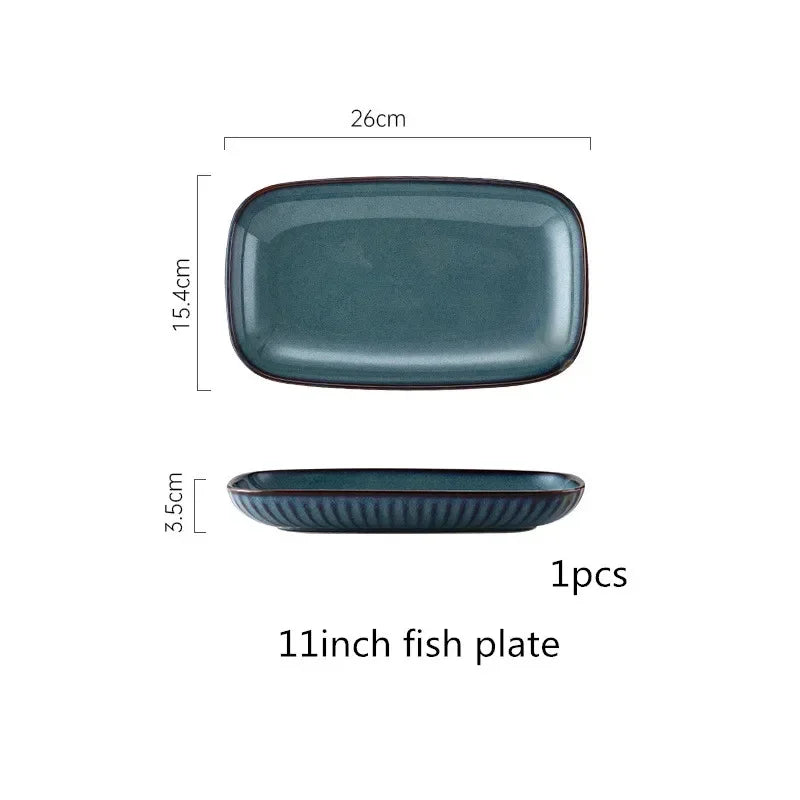 Blue kiln glaze tableware, ceramic rice salad, plate, plate, fish plate, tableware dinner set plates and dishes
