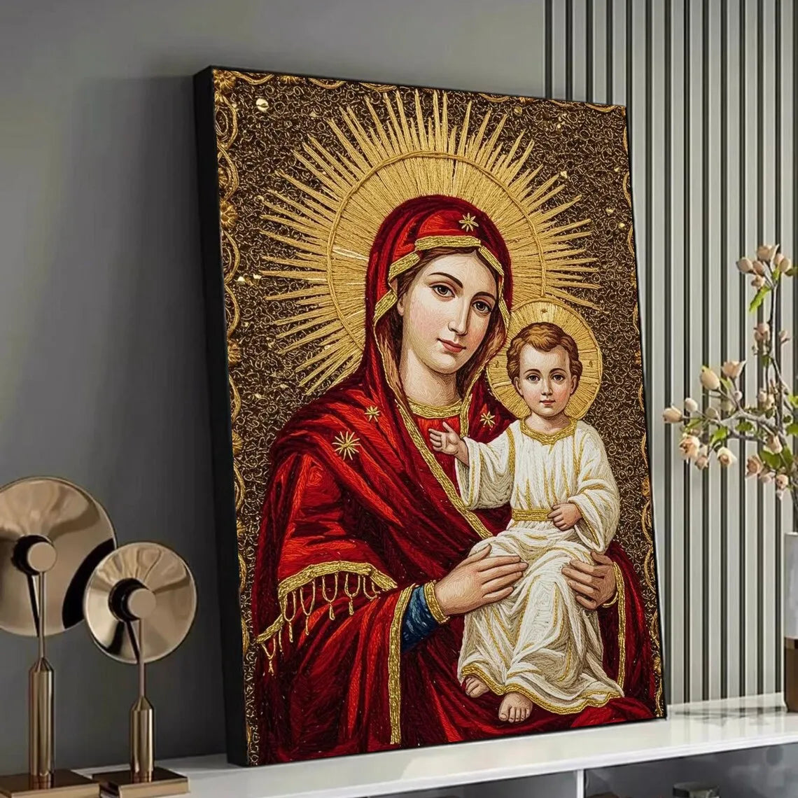 Virgin Mary and Baby Jesus Canvas Wall Art, Sacred Heart of Jesus Canvas Prints, for Living Room Home Decoarion