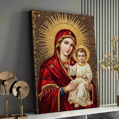 Virgin Mary and Baby Jesus Canvas Wall Art, Sacred Heart of Jesus Canvas Prints, for Living Room Home Decoarion