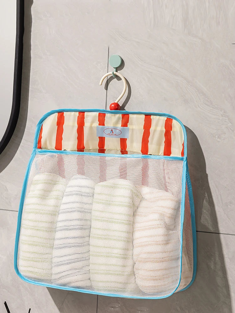 Hanging Mesh Storage Bag Wall Mounted Underwear Socks Organizer Macaron Color Closet Hanging Pouch For Home Bedroom
