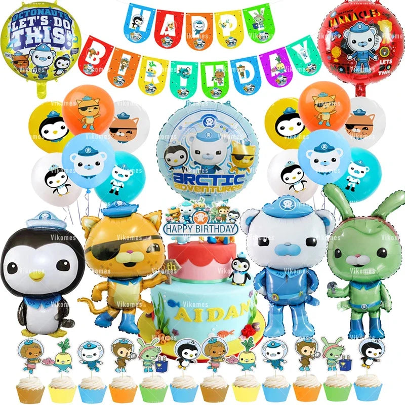 The Octonautsed Party Decoration Bear Cat Penguin Latex Ballons Captain Sea Animal Foil Balloons Happy Birthday Banner Kids Toy
