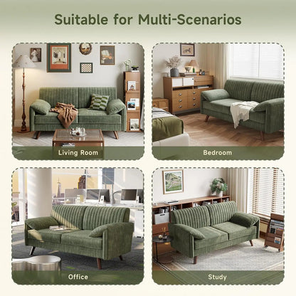 Modern Loveseat Sofa 64.5" for Small Space Living Room, Chenille Fabric 2-Seater Couch with High Legs（164cm）, Comfy Small Apartment Sofa Green