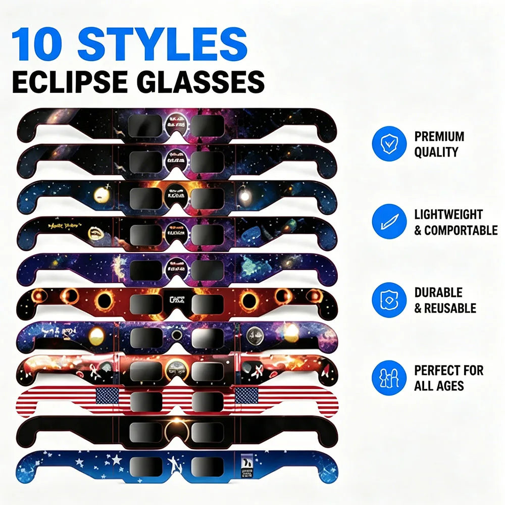 10Pcs Family Pack Paper Solar Eclipse Glasses Safe Direct Sun Viewing Outdoor Protective Eyewear Total Eclipse Observation Tool