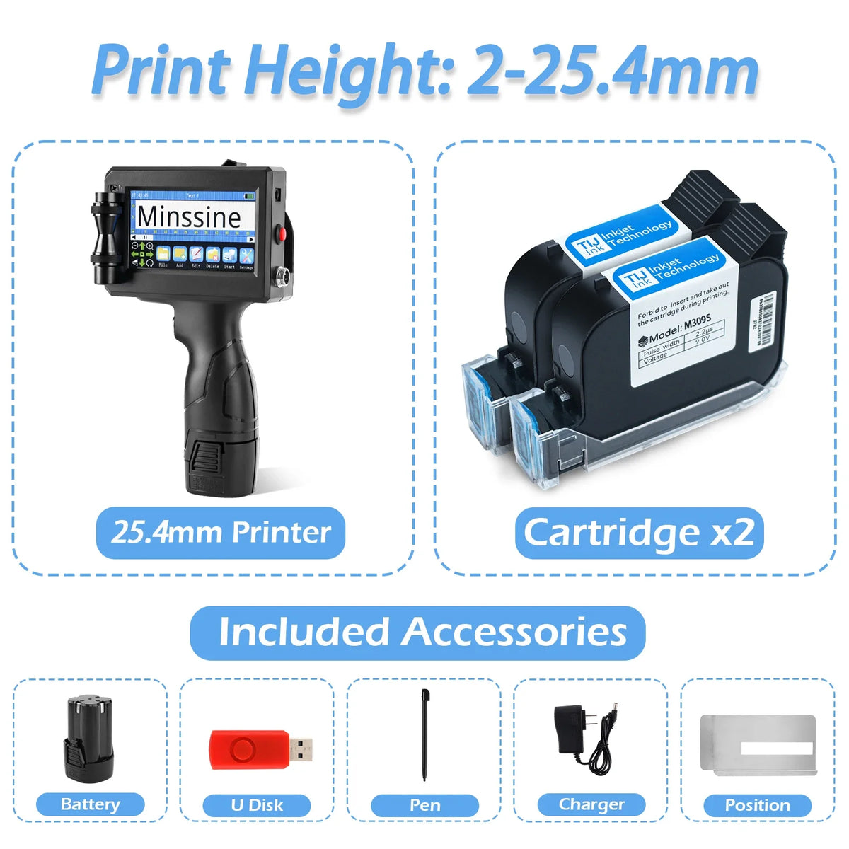 Portable 12.7mm Handheld Inkjet Printer QR Barcode Batch Number Logo Expiry Date Label Printer Gun 25 Languages Non-encrypted
