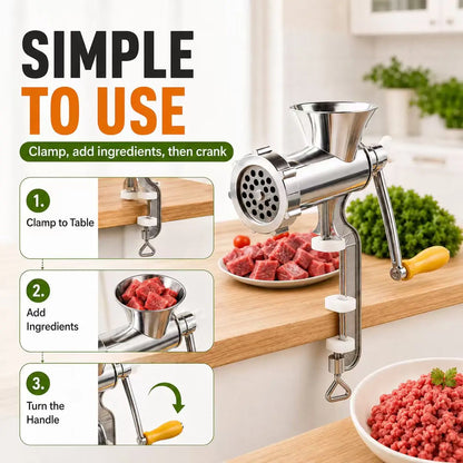 ZNLYRION Stainless Steel Manual Meat Grinder Hand Crank Mincer Sausage Stuffer Machine Table Clamp Design Household Kitchen Tool for Mincing Meat Vegetables Making Sausage