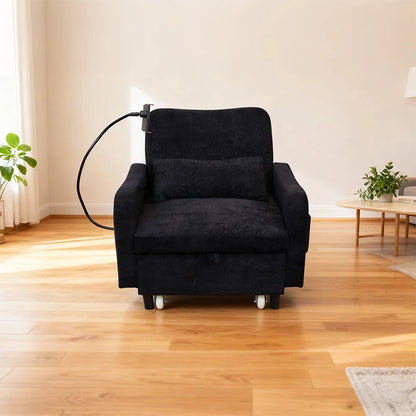 3-in-1 Convertible Sofa Bed, Sleeper Sofa Chair with Phone Holder & USB Port, Sofa Side Table, Pull Out Sofa Bed with Moving Wheels, Adjustable Backrest for Living Room, Bedroom