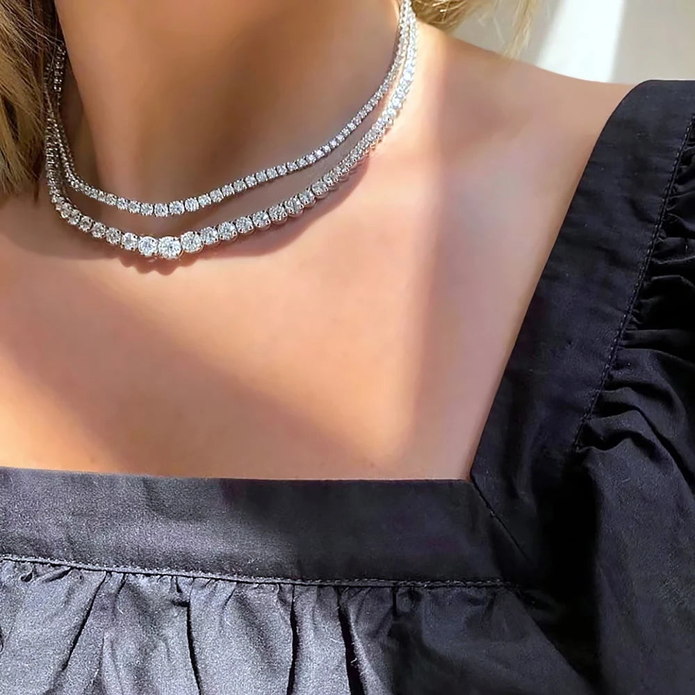 Moissanite Diamond Tennis Necklace with Certificate 3-5mm Size Gradient Diamond Riviera Necklace S925 Silver Choker for Women