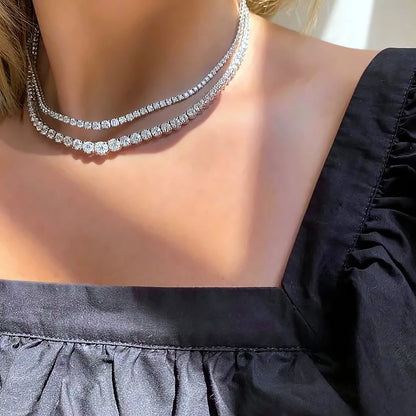 Moissanite Diamond Tennis Necklace with Certificate 3-5mm Size Gradient Diamond Riviera Necklace S925 Silver Choker for Women