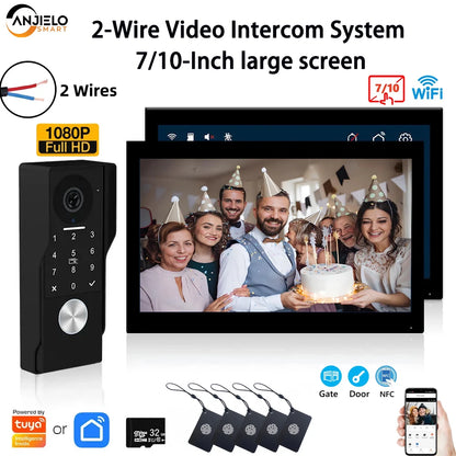 ANJIELO SMART Doorbell Video Intercom Camera System Wire 2‐wire Door Phone 10 Inch Screen 7 Protector Security