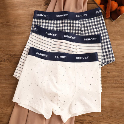 1/3PCS 95% Cotton Soft Boxers Striped/Dot/Plaid Knit Man Underwear Autumn Breathable Antibacterial 3D Mesh Crotch Men's Panties