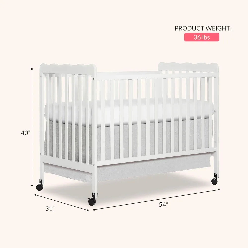 White 3-in-1 Convertible Baby Crib with 4 Height Adjustments, Toddler Bed Conversion & Locking Wheels