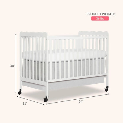 White 3-in-1 Convertible Baby Crib with 4 Height Adjustments, Toddler Bed Conversion & Locking Wheels