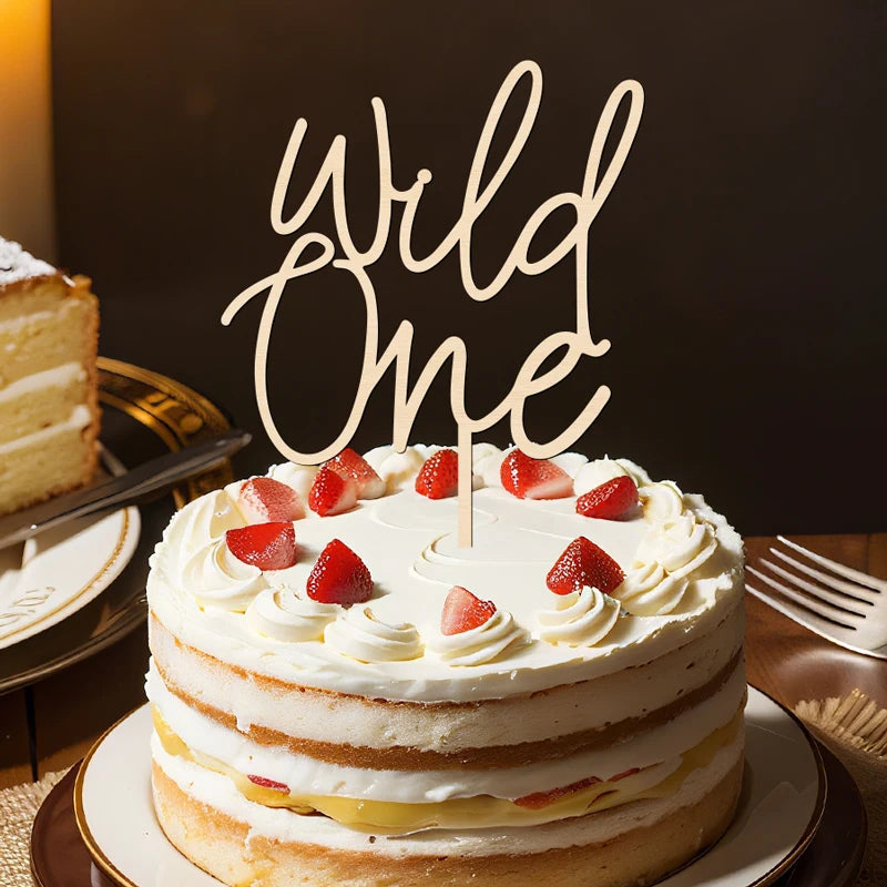 NUBECOM Wild One Cake Topper One Birthday Cake Topper Wooden Wild One Cake Decorations for Baby Shower First Birthday Decoration