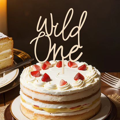 NUBECOM Wild One Cake Topper One Birthday Cake Topper Wooden Wild One Cake Decorations for Baby Shower First Birthday Decoration
