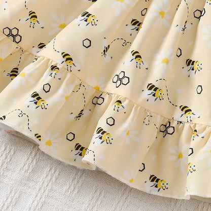 Baby girl Summer Dress Cute Little bee Ruffled Suspender Dress and Headband 2-piece Set for 0-3 Year old Baby girl Casual Dress