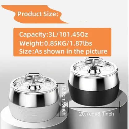 3L Auto Stainless Steel Cat Fountain 102 Oz Pet Water Dispenser Filter with Faucet Automatic Water Feeder for Cats Dogs Rabbits