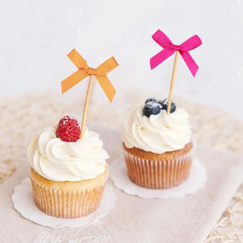 10pcs Pink Bow Cupcake Topper Plugin Dessert Baking Decoration Birthday Themed Party Cake Top Cover Bow Dessert Topper Decor
