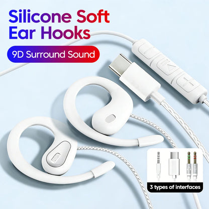 3.5mm/Type-C Wired Headphones Hook-on Ear HD Noise Cancelling Call Earphones With Dual Mic Headset For Cellphone Computer Earbud