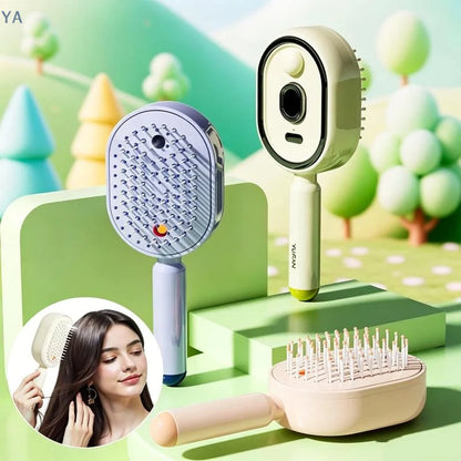 【SA】Electric Spray Hair Brush 2-In-1 Misting Hair Brush With Water Spray Reduce Frizz Anti-Static Retractable Steam Massage Comb