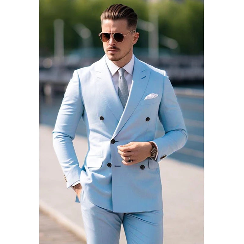 Men's Suit Set 2 Piece Stylish Blazer Pants Business Casual Groom Wedding Party Tuxedo Elegant Formal Slim Fit Male Suit