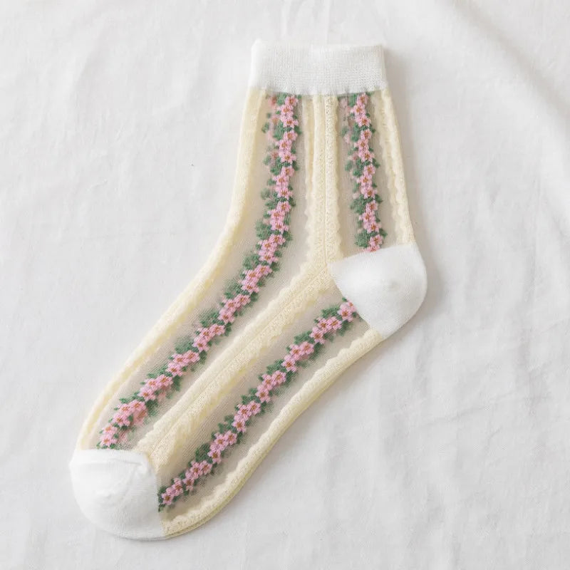 Autumn Winter Japanese Harajuku Woman Socks Popsocket Cotton with Flowers Funny Socks Women Kawaii Girls Calcetines Mujer 190