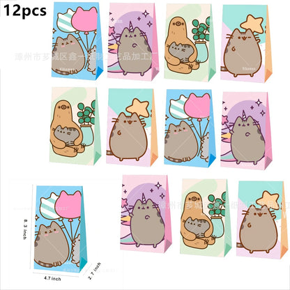 The Pusheen Cat Balloons Birthday Decoration Party Supplies Cartoon Grey Pet Fat Cat Theme Banner Backdrop Cake Topper Sticker
