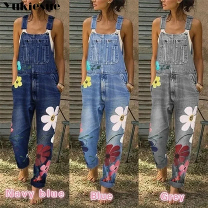 floral printed New Arrival Sleeveless Jumpsuit Jeans Sexy Bodysuit Women Denim Overalls Rompers Girls Pants Mom Jeans Ladies