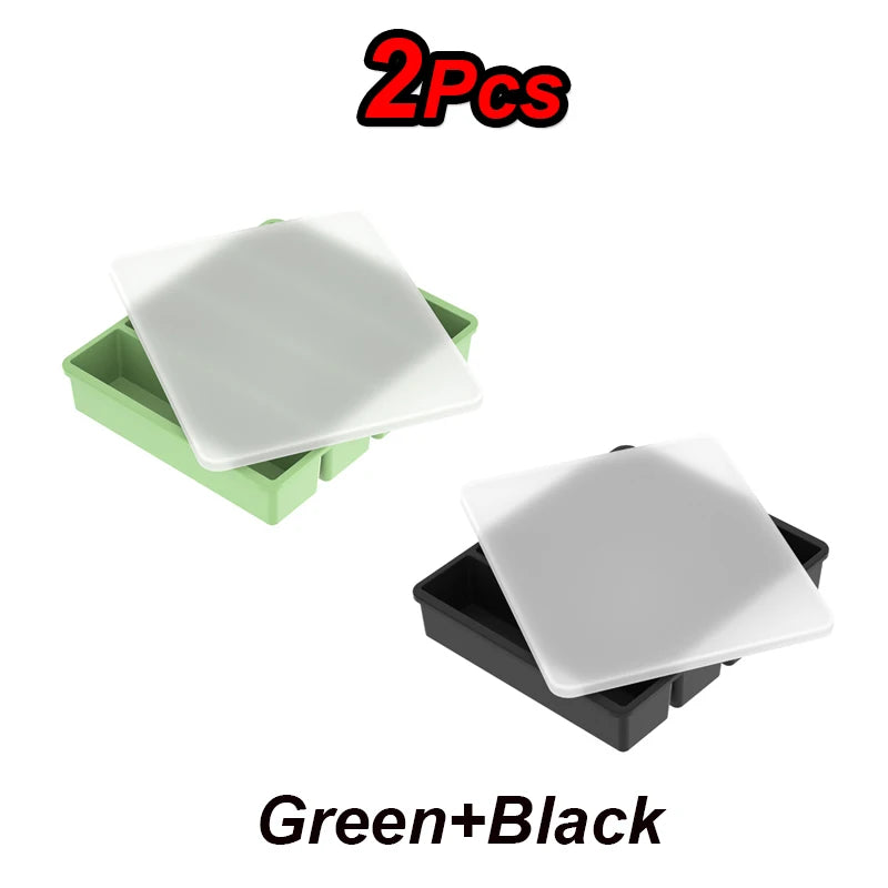 4 Grid Big Ice Tray Long Strip Square Whiskey Ice Cubes Silicone Mold With Lid Non-toxic Durable Pub Wine Ice Blocks Maker Model