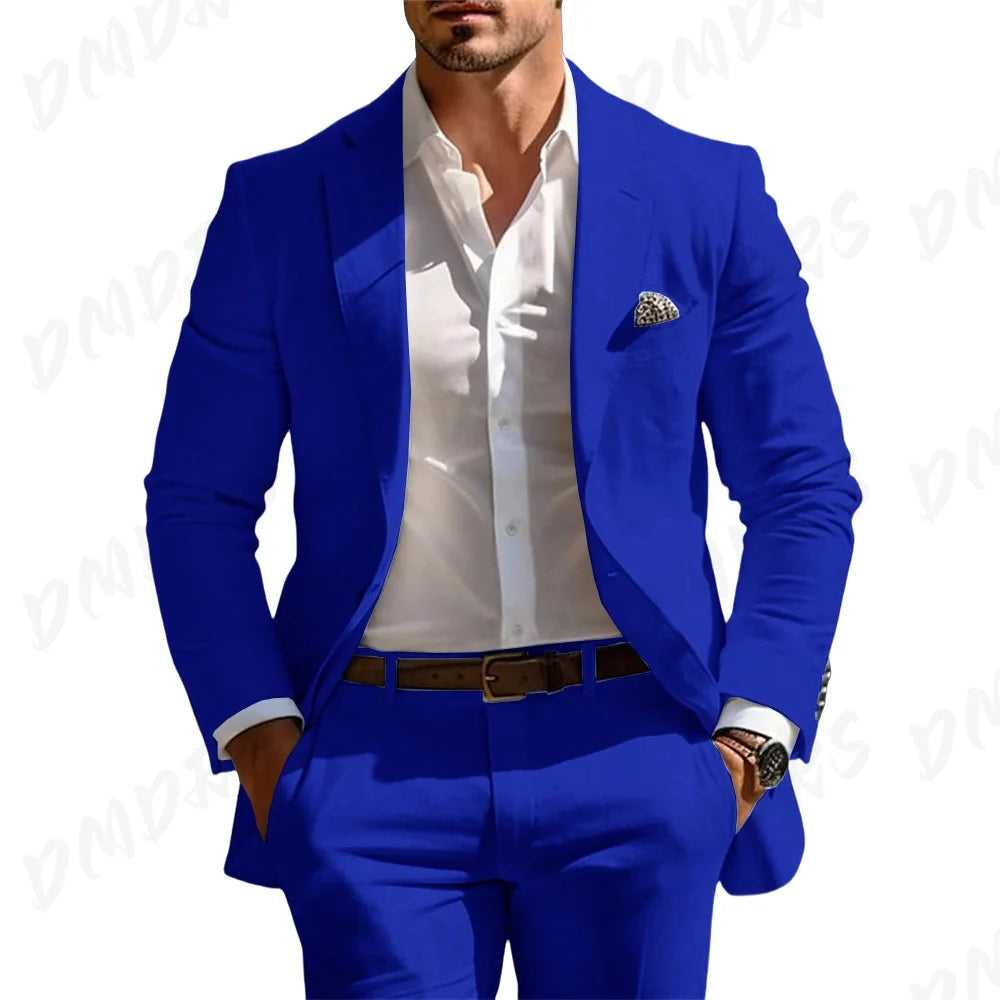 Classic Summer Men's Suit 2PCS For Wedding Formal Solid Suit Including Jacket Pants For Party Classic Occasion Clothing
