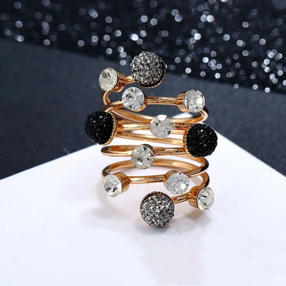 Exaggerated Luxury Vintage Geometric Rhinestone Opening Ring Knuckle Finger Antique Rings for Women Punk Statement Jewelry Gift