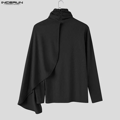 INCERUN Men's Pullovers Solid Turtleneck Long Sleeve Casual Irregular Tops Sweater For Man Streetwear Loose Fashion Men Clothes