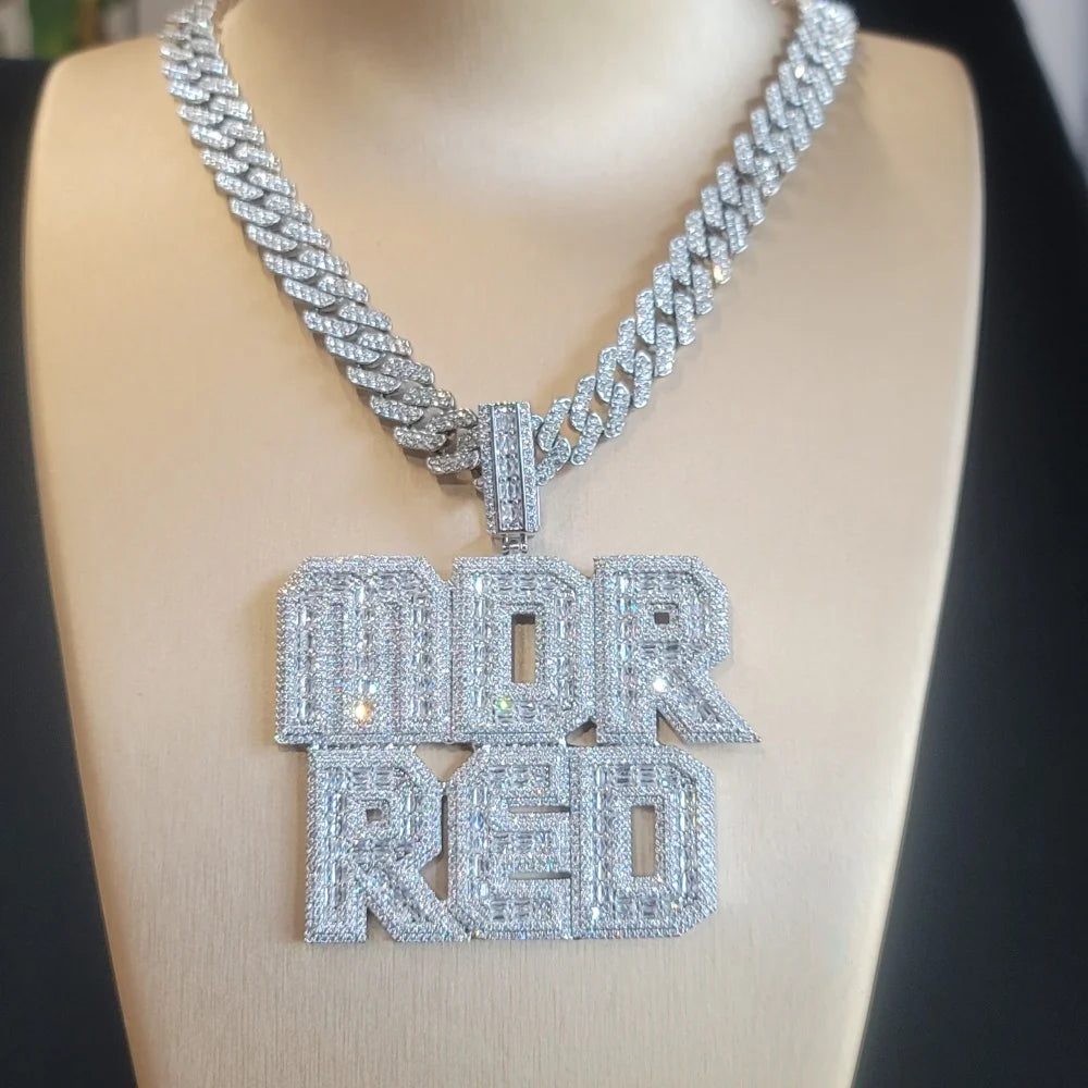 Customized Iced Out Square Name Pendant Personalized Any Letter Number Necklace Cuban Chain Icy Two Rows Hip Hop Jewelry Gifts