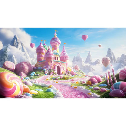 Candyland Backdrop Fantasy Candy Theme Castle Lollipop Party Banner for Girls Birthday Decor Photography Background Photo Booth