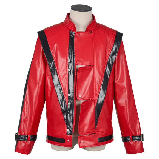Michael Jackson cosplay red leather jacket cosplay costume Halloween stage performance outfit men's top