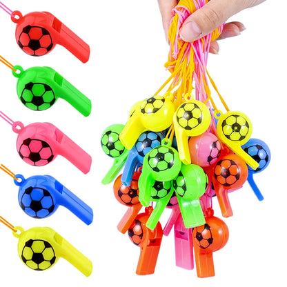 10/20/30pcs Football Style Whistle with Rope Plastic Colorful Party Gathering Noise Producing Material Cute Cartoon Whistles TMZ
