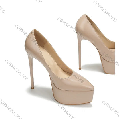 Comemore Sexy Platform Stiletto Heel Pumps for Women Fashion Solid High Heels Female Shoes Pointed Toe Club Party Evening Shoes
