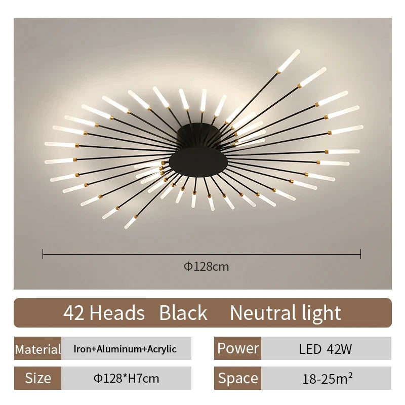 Multi-Head LED Ceiling Light | Black & Gold-Tone Surface Mount | Living Rooms, Dining Rooms & Bedrooms