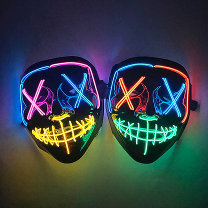 Wireless LED Purge Mask Neon Glow In Dark Scary Grimace Full Face Mask Cosplay Rave Bar Club Masquerade Carnival Party Decor