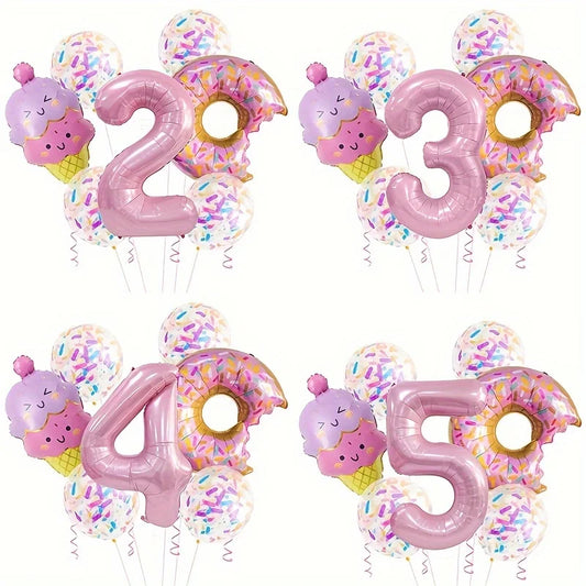 7-Piece Set of Cute Pink Donut Candy Foil Balloons 40inch Ice Cream Themed Birthday Party Scene Decoration Photo Props Indoor and Outdoor Decoration Cool Summer Gifts Anniversary Supplies, Halloween Decorations, Christmas Dec