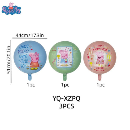 3pcs Peppa Pig Theme round Aluminum Foil Balloons Set for Pig Birthday Party Holiday Decorations