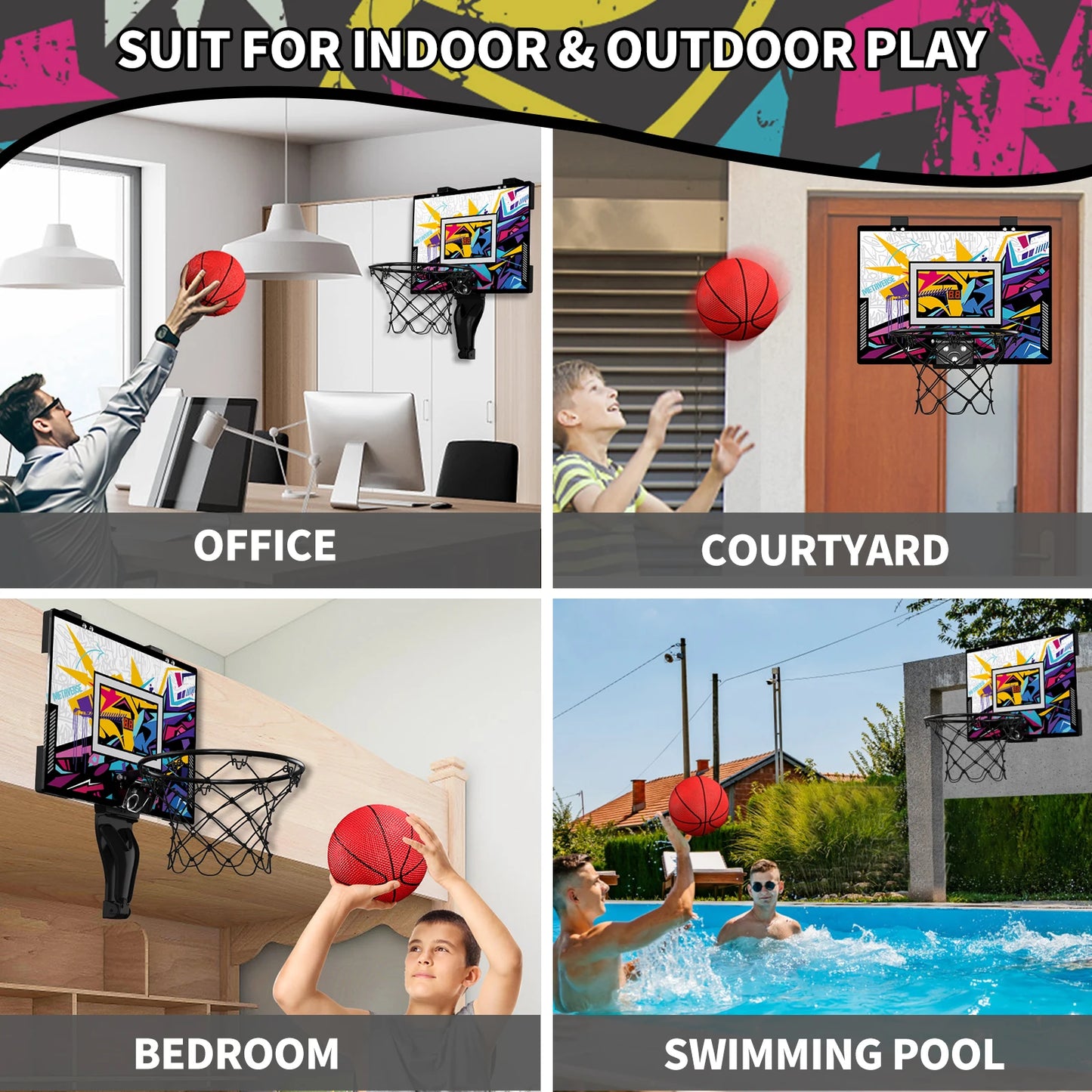 Indoor Outdoor Basketball Hoop for Kids, Mini Hoop with Scoreboard & 3 Balls, Basketball Toys Gifts for 3+ Year Old Boys Girls