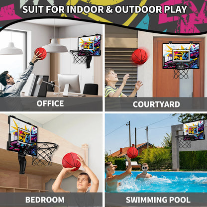 Indoor Outdoor Basketball Hoop for Kids, Mini Hoop with Scoreboard & 3 Balls, Basketball Toys Gifts for 3+ Year Old Boys Girls